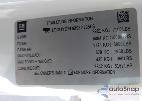 2019 Chevrolet Silverado 1500 Lt z USA, uszkodzony, nr VIN 1GCUYDED6KZ213563